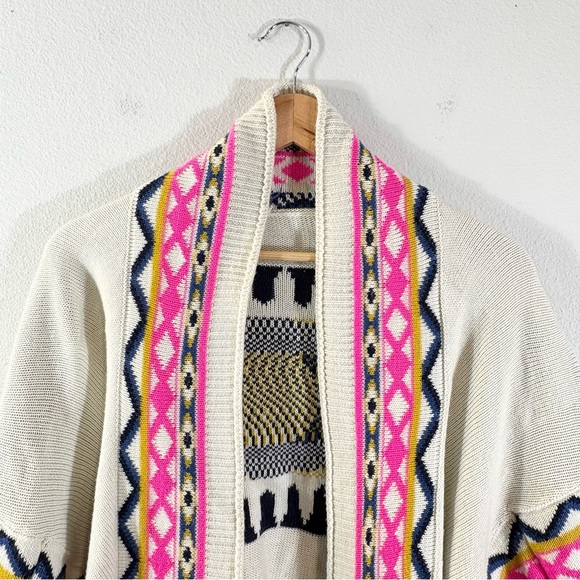 Evil Eye Poncho One Size Cream Pink Multicolor Boho Sweater Knit Wrap Shawl - Picture 6 of 13